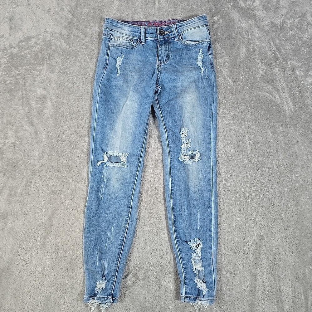Gogo Jeans Womens 1/25 Blue Mid Rise Ankle Skinny Distressed Casual Normcore